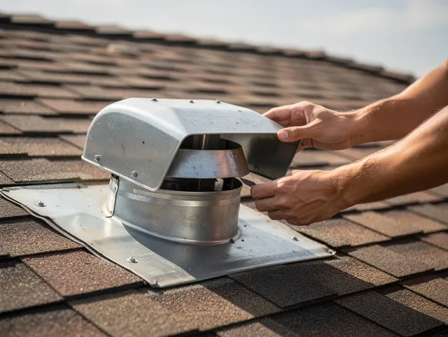 Horizon West Dryer Vent Cleaning certified technician safely cleaning a roof-mounted dryer vent in Horizon West