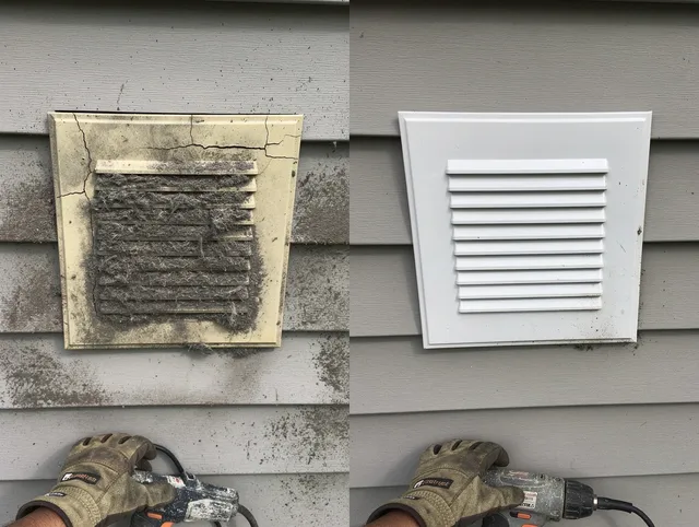 Horizon West Dryer Vent Cleaning technician installing high-quality dryer vent cover at a residential property in Horizon West